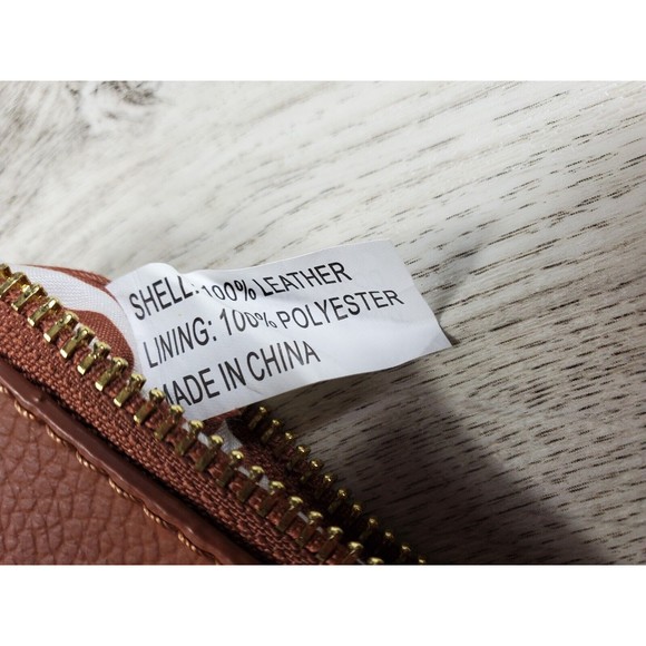 Joy Mangano Leather Wristlet Brown Pebbled Leather Striped Inside - Picture 6 of 8